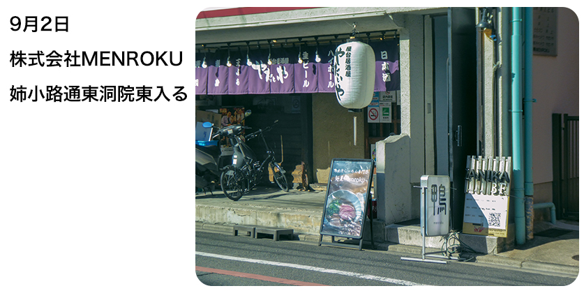 2021年9月2日 株式会社MENROKU 姉小路通東洞院東入る